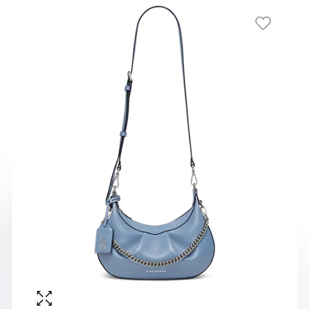 Authentic Stuart Weitzman Stellar Crescent Bag in Blue Steel - Picture 2 of 16
